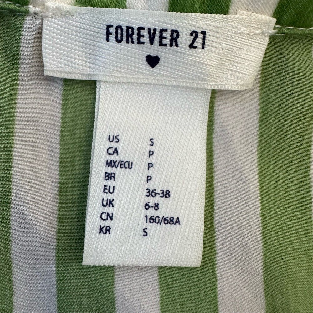 Forever 21 Silky Striped Pajama Romper Size Small Green & White - Picture 4 of 6